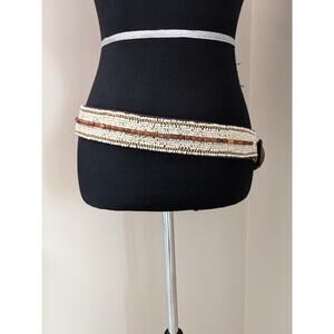 Old Navy Brown Boho Beaded Ring Buckle Leather Belt Size S FLAW